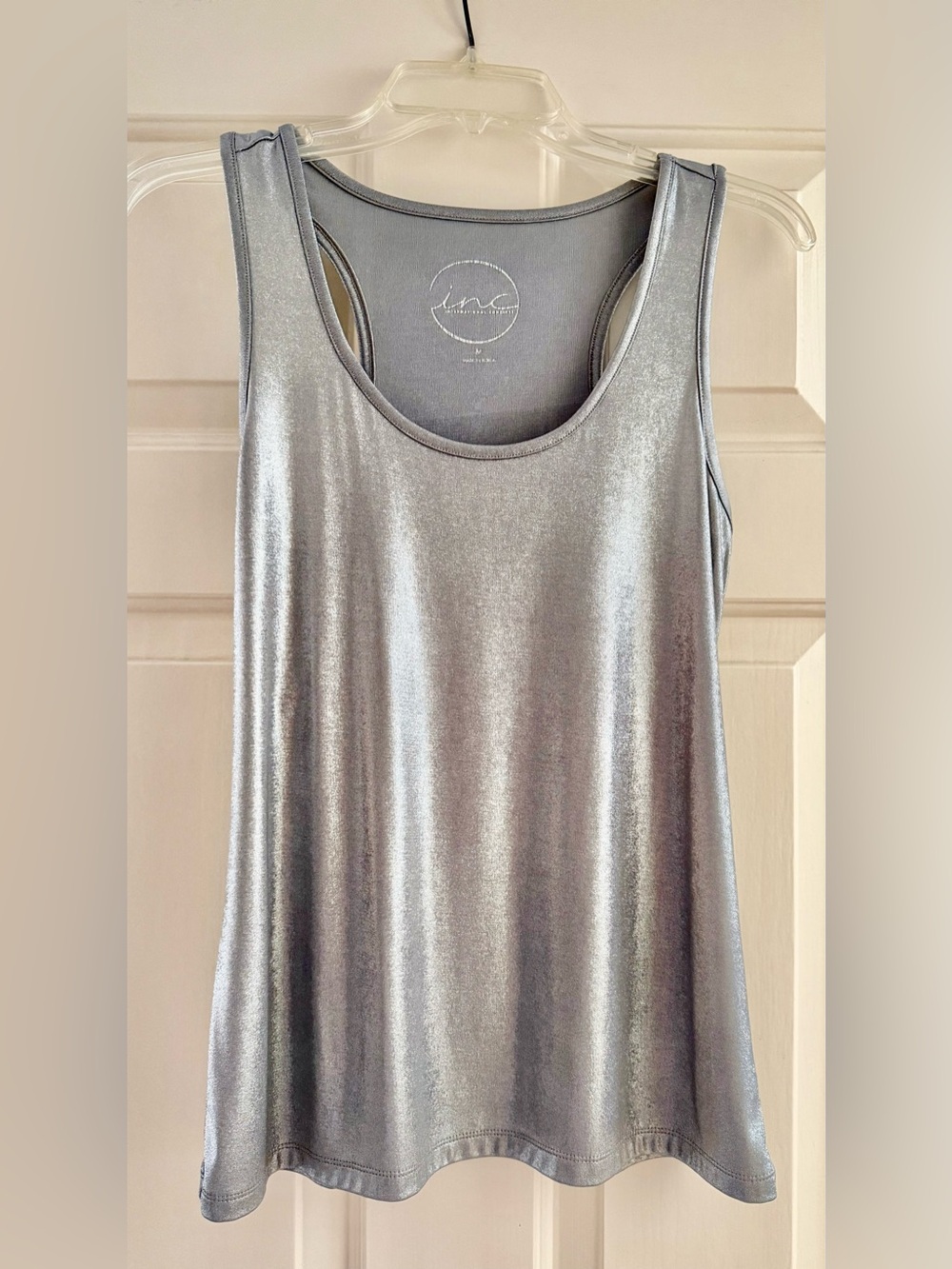 INC International Concepts Metallic Silver Scoop Neck Tank